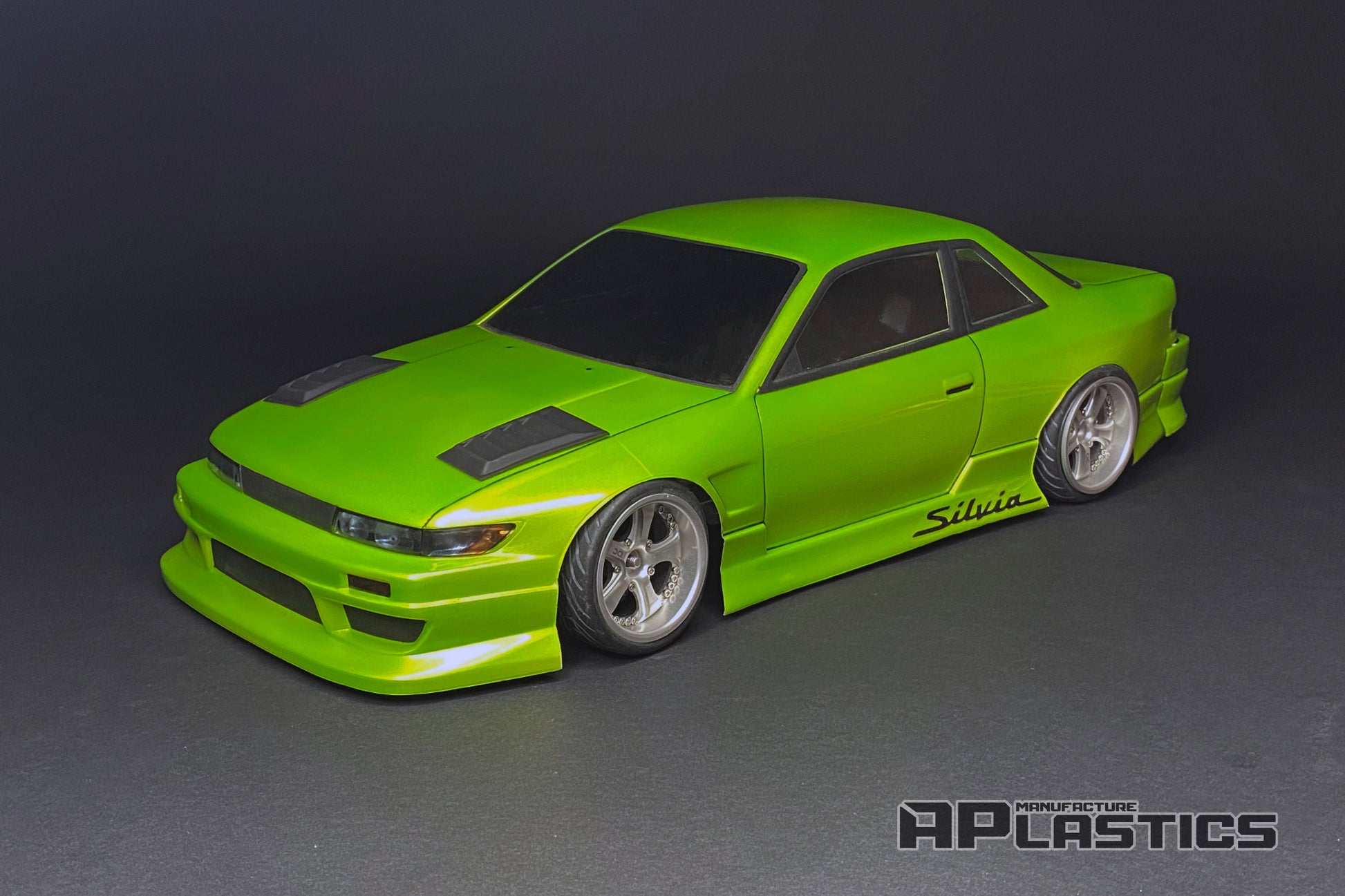 Nissan Silvia S13 V2 Wide RC body shell front three-quarter view with aggressive JDM widebody styling
