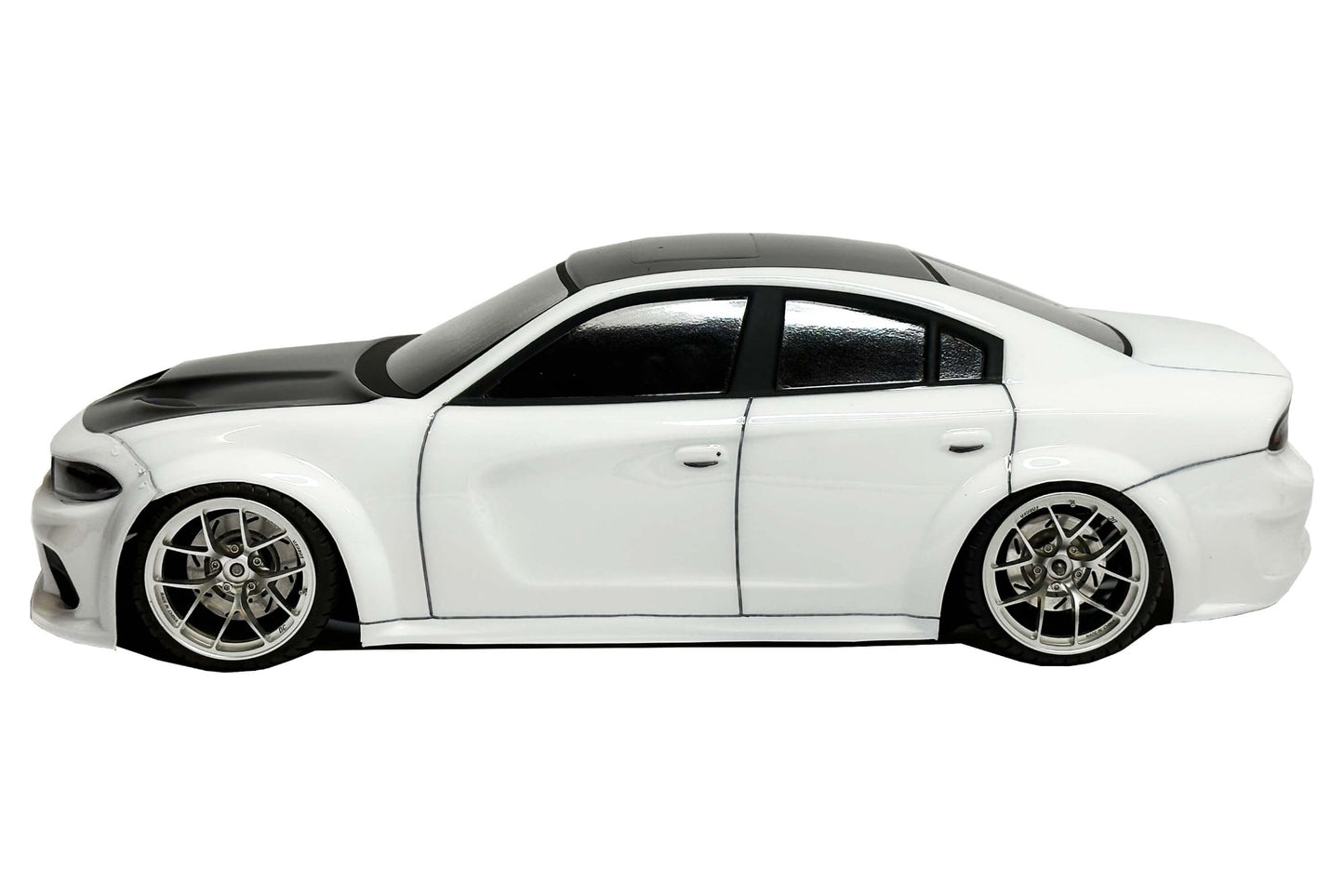 Charger SRT 2022 Wide Lexan RC body shell side profile showing extended fenders and muscular proportions