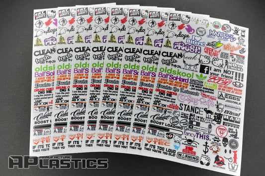 APlastics RC sticker set 8 for Lexan RC body shell customization and detailing