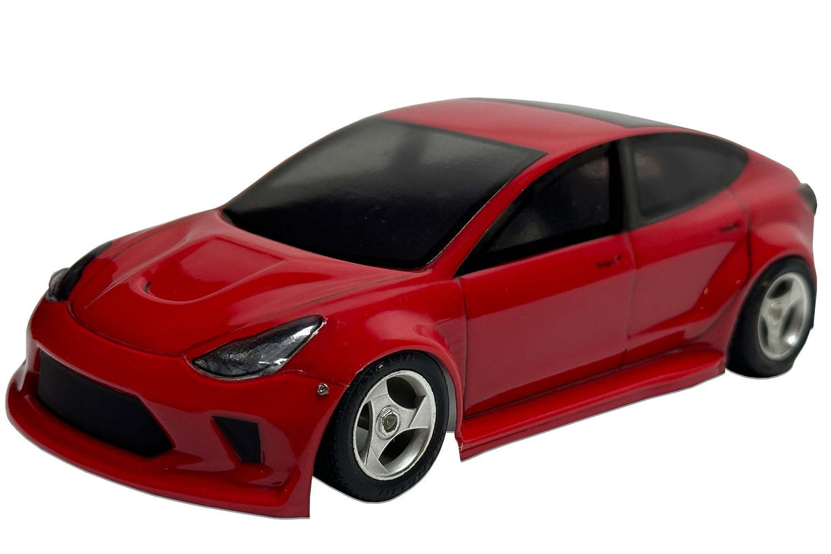 Tesla Model 3 1/24 RC body shell front view for 110mm wheelbase drift chassis