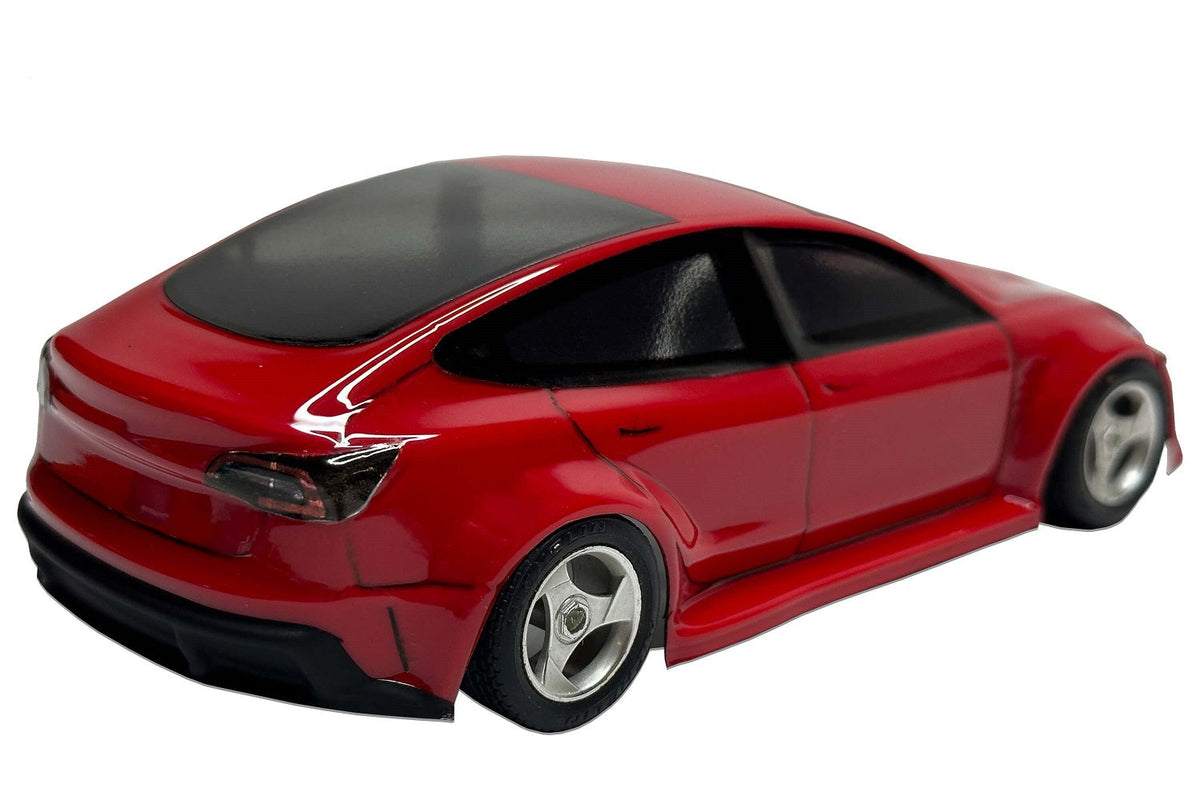 Tesla Model 3 1/24 RC body shell rear view with modern electric sedan styling