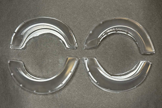 APlastics Universal Fender Kit 4 in clear Lexan, widening a 1/10 RC drift body by +16mm per side