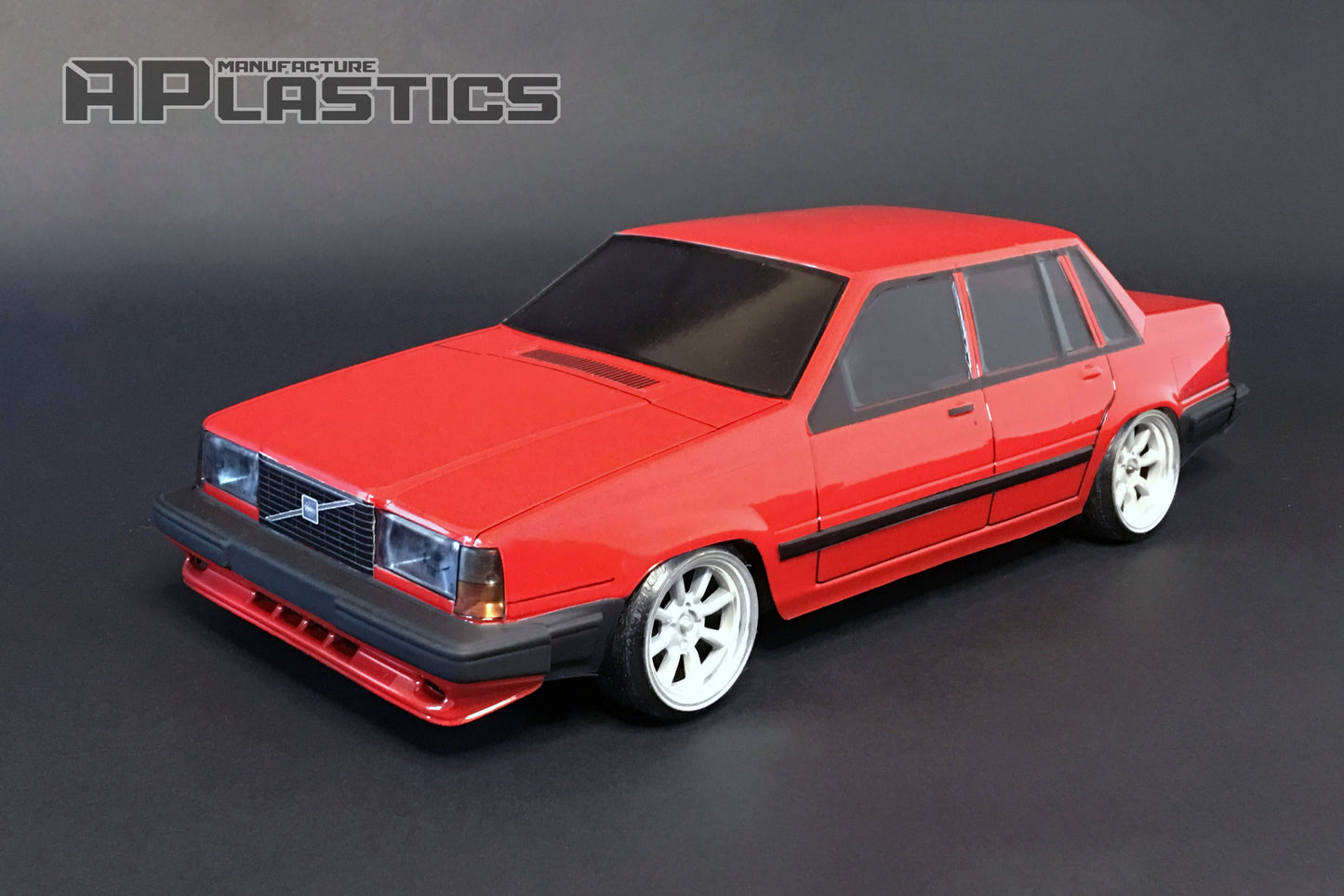 Volvo 740 1/10 RC body shell front view for 255–260mm wheelbase drift chassis