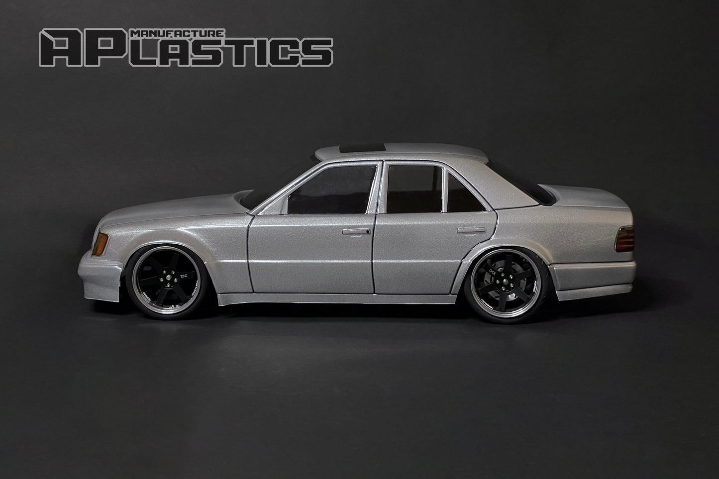 W124 E500 Lexan RC body shell side profile showing classic executive performance proportions