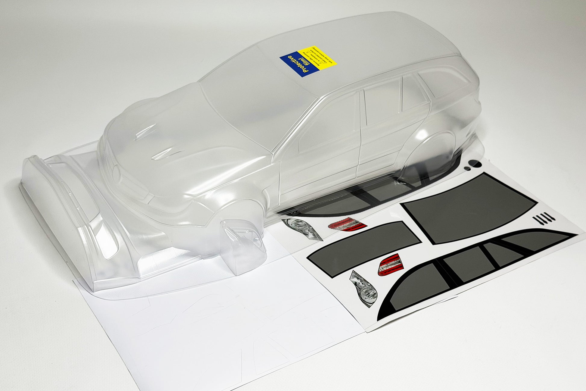 Clear APlastics x Black Smoke Racing Mercedes 203.5 1/10 RC body shell for 259mm wheelbase chassis
