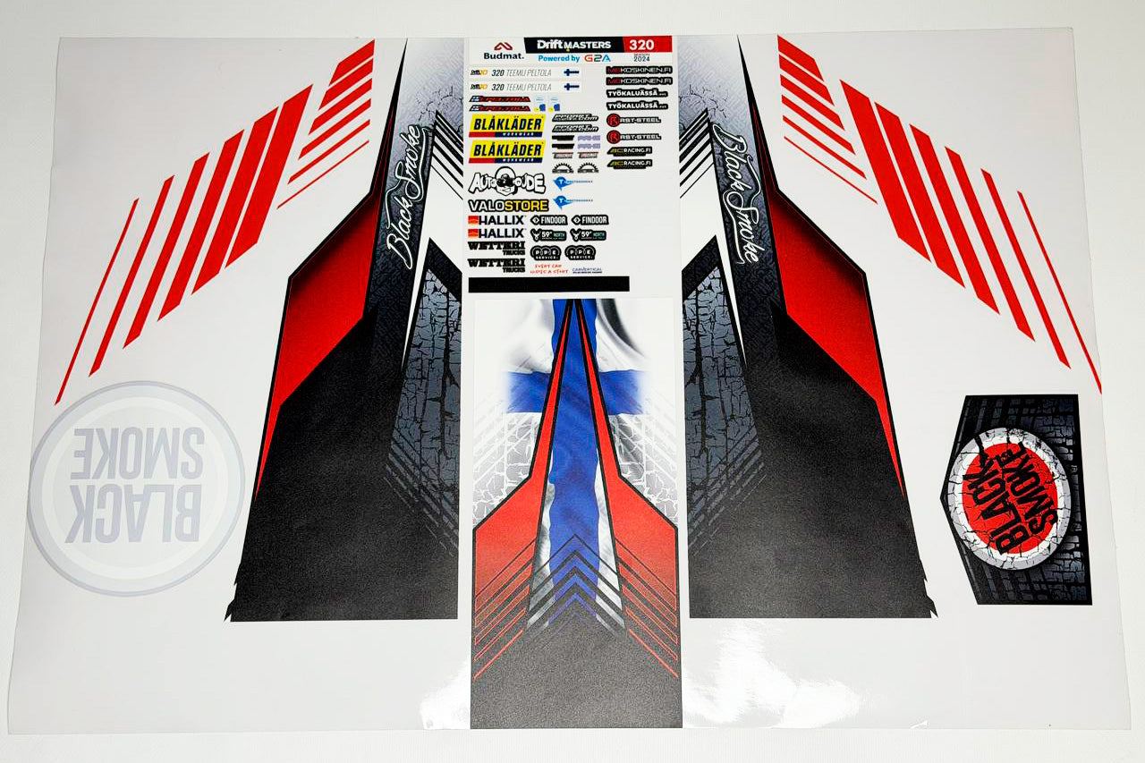 Original Black Smoke Team livery decal sheet included with the APlastics x Black Smoke Mercedes 203.5 RC body shell